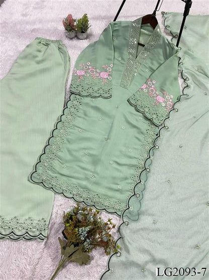 Beautiful Soft Rich Mal Chanderi With Sequence Embroidery Work Plazzo Suit