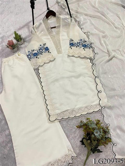Beautiful Soft Rich Mal Chanderi With Sequence Embroidery Work Plazzo Suit