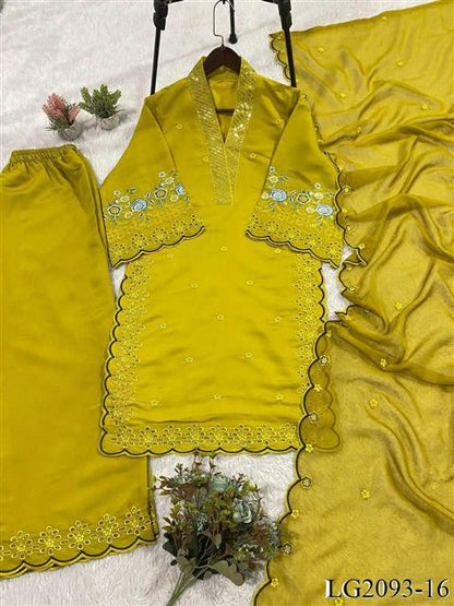 Beautiful Soft Rich Mal Chanderi With Sequence Embroidery Work Plazzo Suit