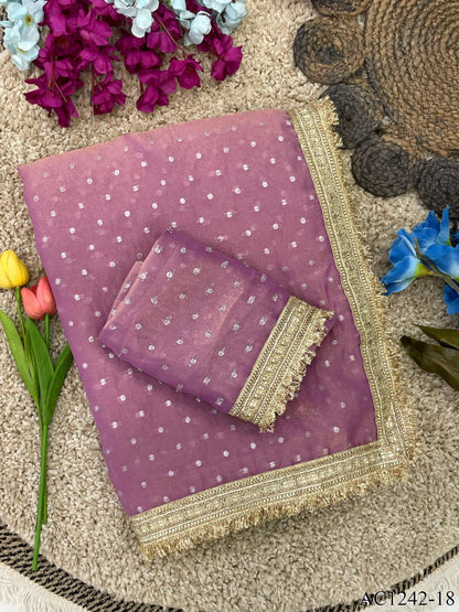Beautiful Soft Rich Moss Fendy Chiffon Silver Jhari Work Saree