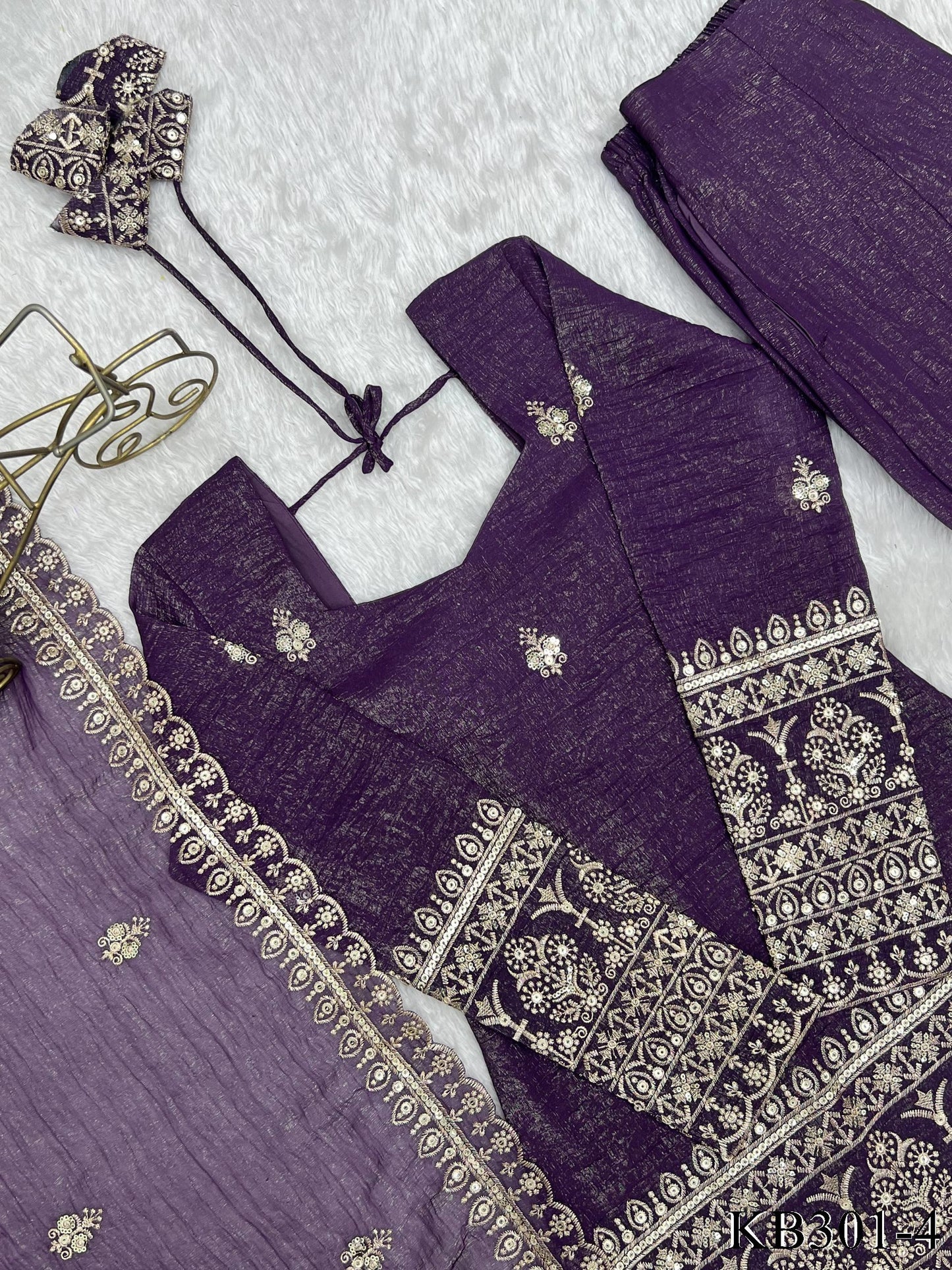 Beautiful Soft Crunchy Silk Embroidery Sequence & Jari Work Suit Set