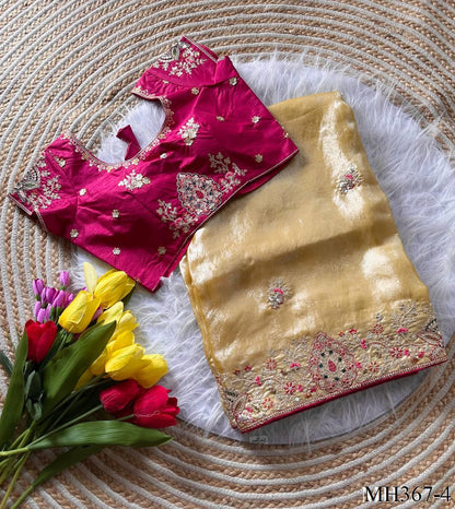 Most Viral Fandy Silk With Luxurious Shine Golden Embroidery Saree