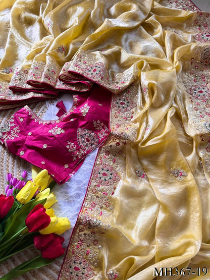 Most Viral Fandy Silk With Luxurious Shine Golden Embroidery Saree