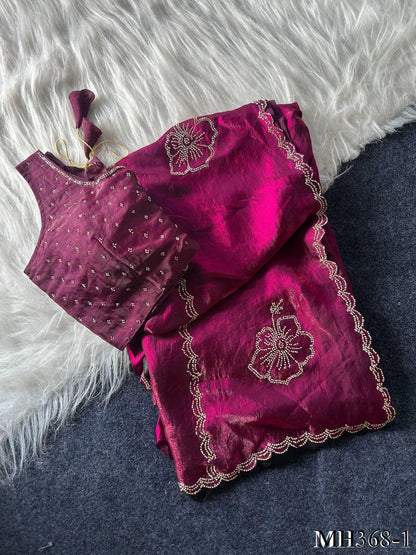 Most Viral Sattin Silk With Beautifull Jarkhan Work Saree