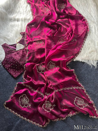 Most Viral Sattin Silk With Beautifull Jarkhan Work Saree