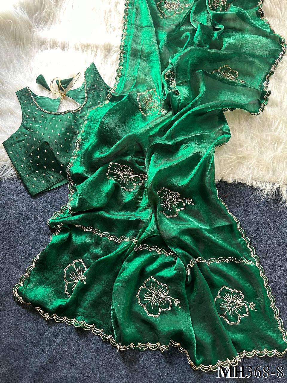 Most Viral Sattin Silk With Beautifull Jarkhan Work Saree