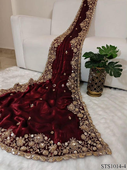 Beautiful Soft Rich Satin Chiffon Beads Work Saree