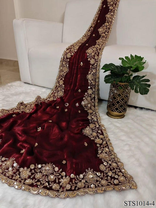Beautiful Soft Rich Satin Chiffon Beads Work Saree