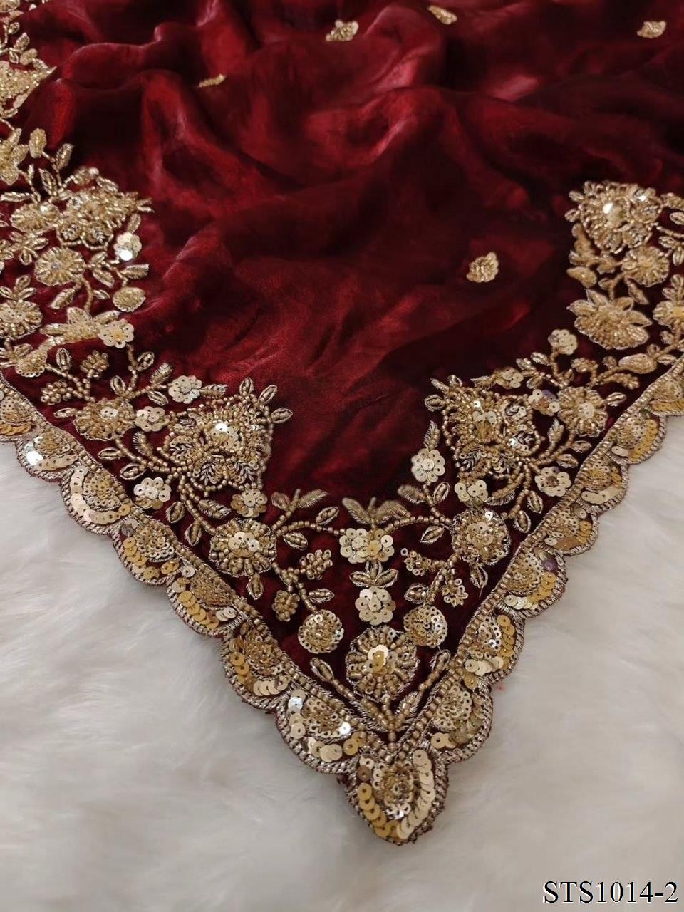 Beautiful Soft Rich Satin Chiffon Beads Work Saree