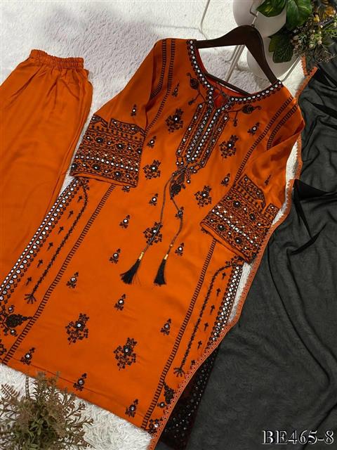Beautiful Soft Rich Rayon With Embroidery & Paper Mirror Work Plazzo Suit Set