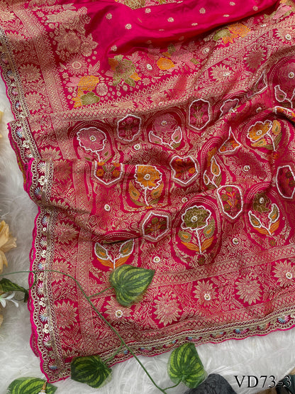 Beautiful Soft HO Silk Weaving Jacquard Embroidery Work Saree