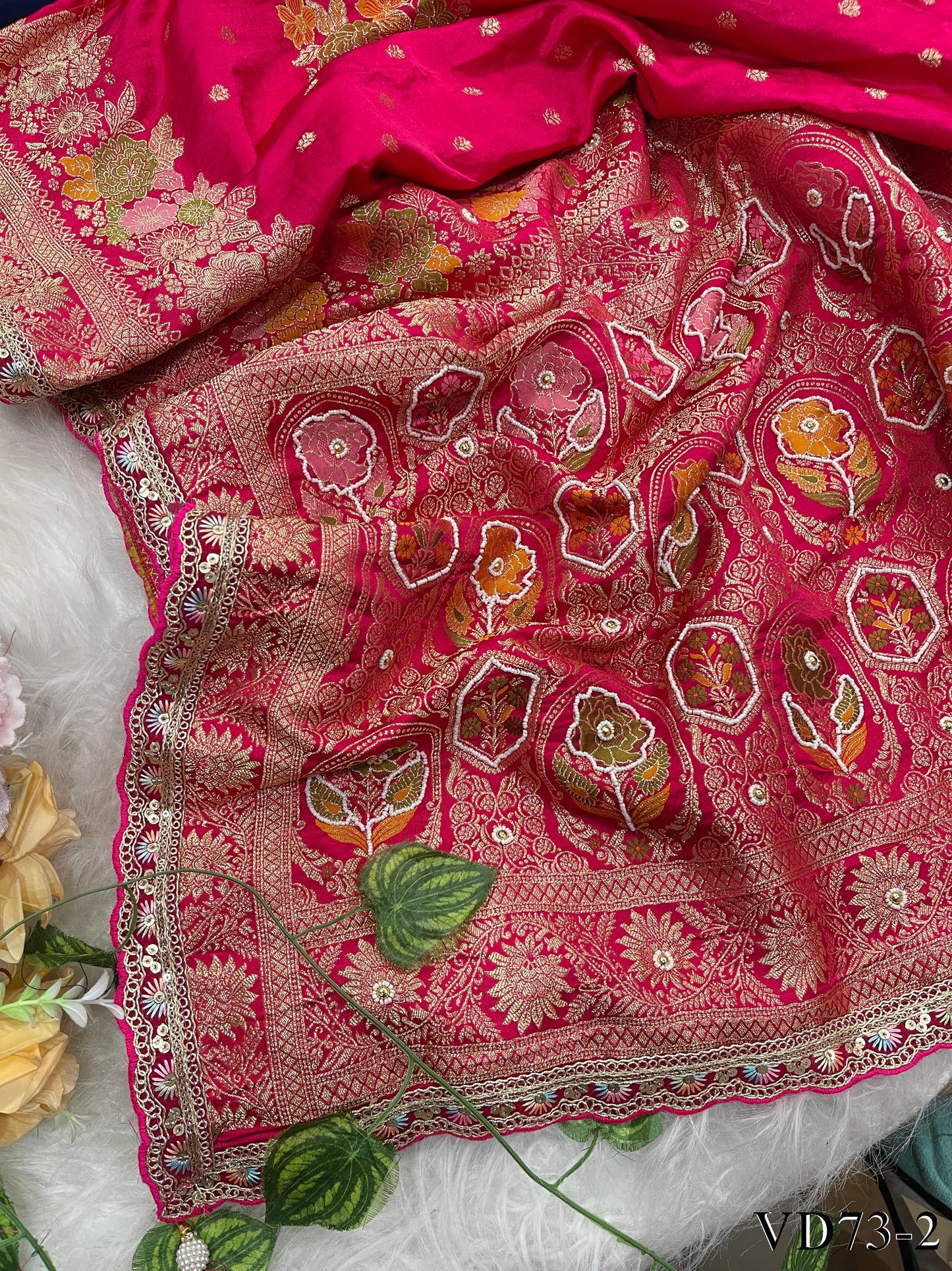 Beautiful Soft HO Silk Weaving Jacquard Embroidery Work Saree