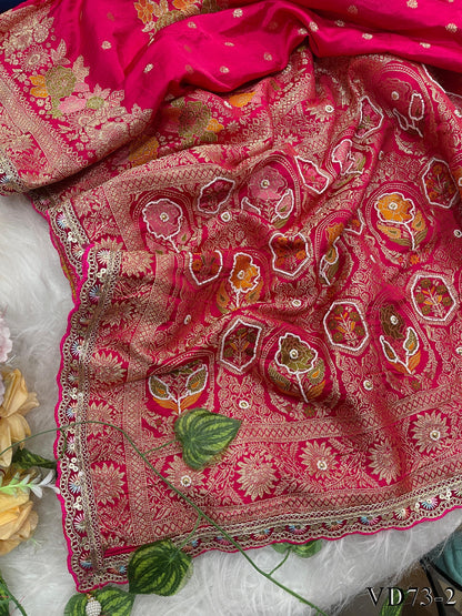 Beautiful Soft HO Silk Weaving Jacquard Embroidery Work Saree