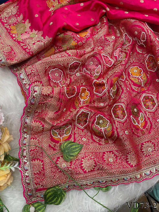 Beautiful Soft HO Silk Weaving Jacquard Embroidery Work Saree