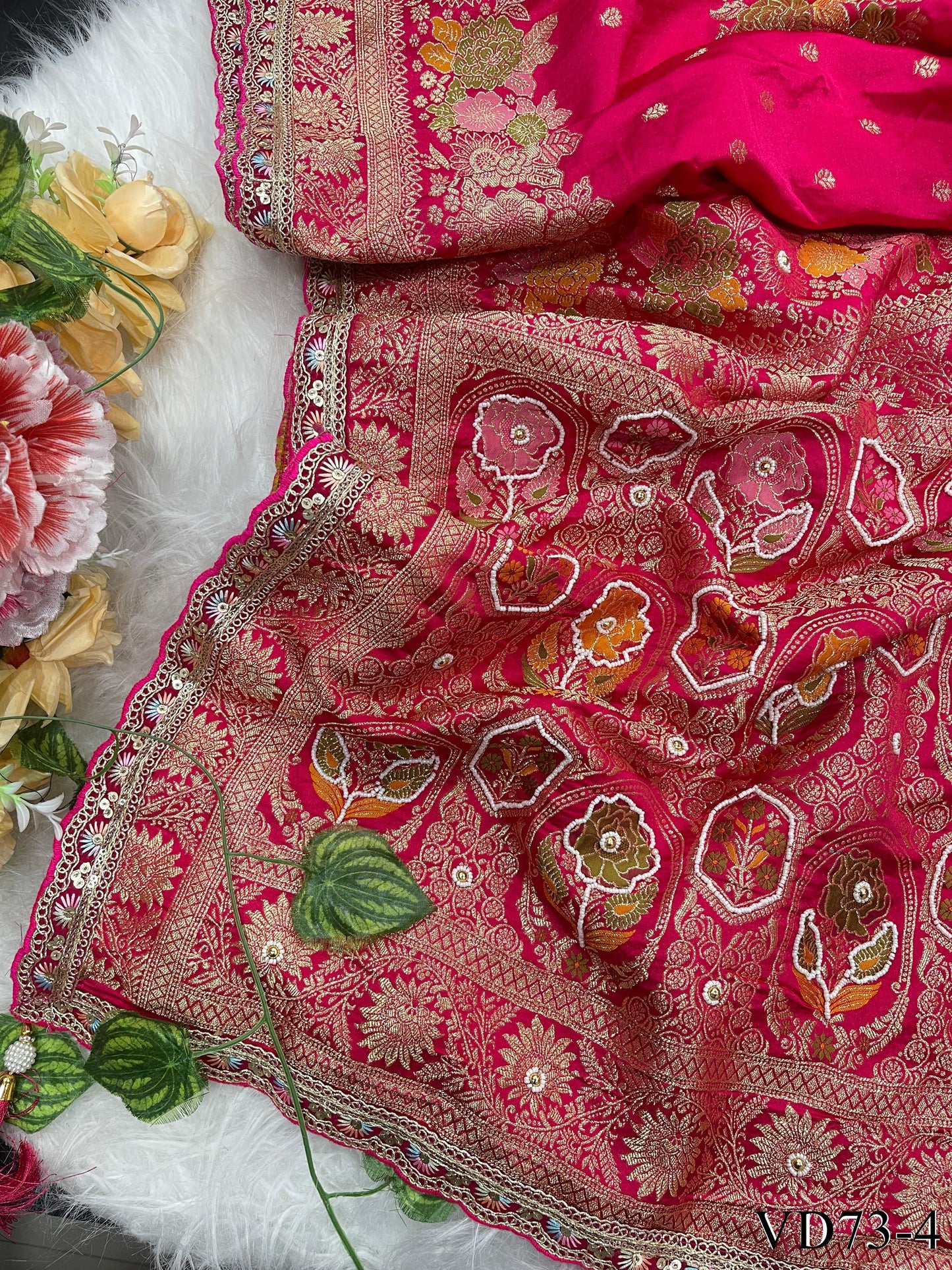 Beautiful Soft HO Silk Weaving Jacquard Embroidery Work Saree