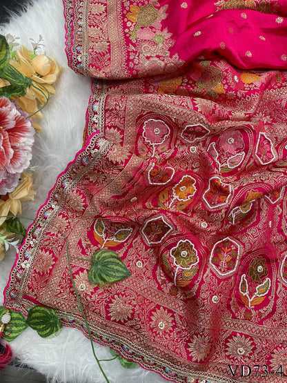 Beautiful Soft HO Silk Weaving Jacquard Embroidery Work Saree