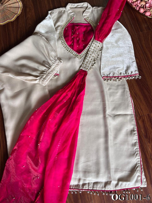 Beautiful Elegant Look Heavy Mirror Work & Roman Glass Silk Plazzo Set