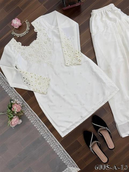 Beautiful Soft Rich Natural Crepe Farshi With Thread & Sequence Work Salwar Suit