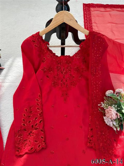 Beautiful Soft Rich Natural Crepe Farshi With Thread & Sequence Work Salwar Suit