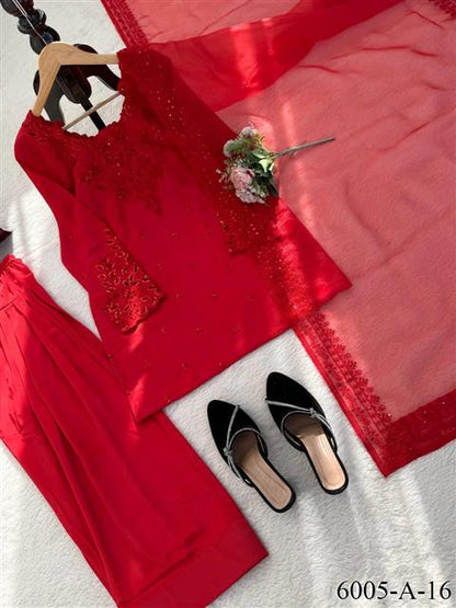 Beautiful Soft Rich Natural Crepe Farshi With Thread & Sequence Work Salwar Suit