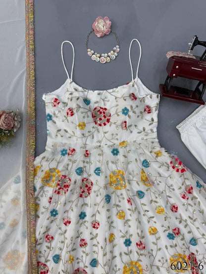 Beautifull Faux Georgette Thread With Sequience Work Anarkali Set