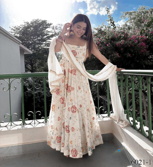 Beautifull Faux Georgette Thread With Sequience Work Anarkali Set