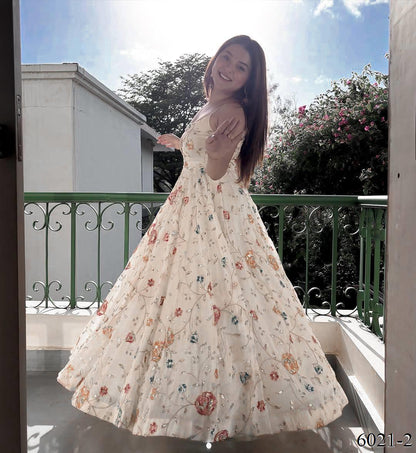 Beautifull Faux Georgette Thread With Sequience Work Anarkali Set