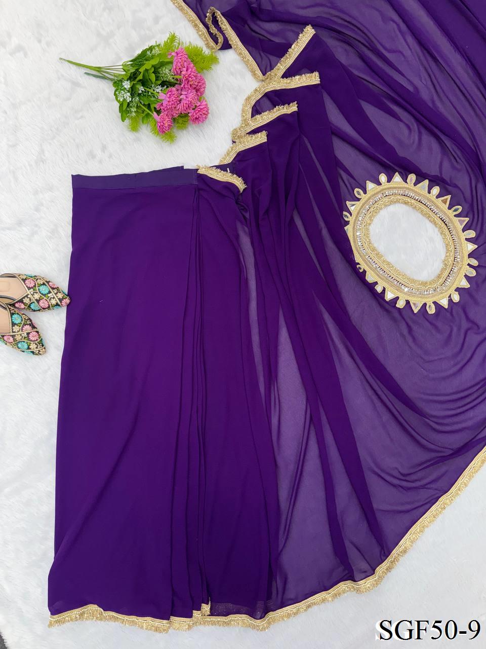Beautiful Georgette With Mirror Lace Pallu & Designer Ready Made Saree