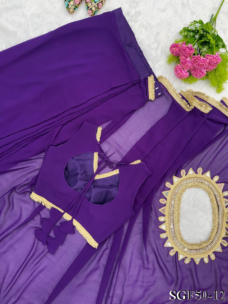 Beautiful Georgette With Mirror Lace Pallu & Designer Ready Made Saree