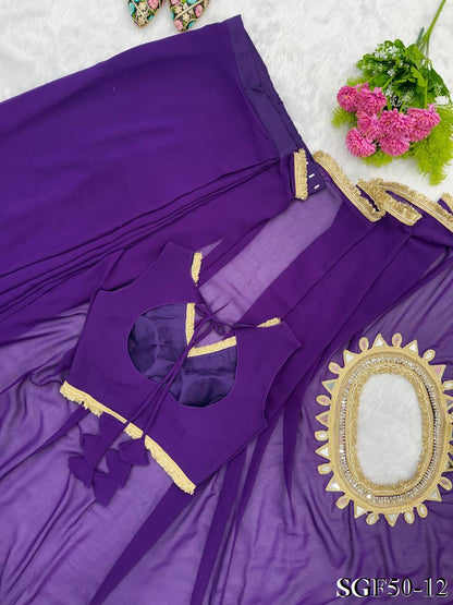 Beautiful Georgette With Mirror Lace Pallu & Designer Ready Made Saree