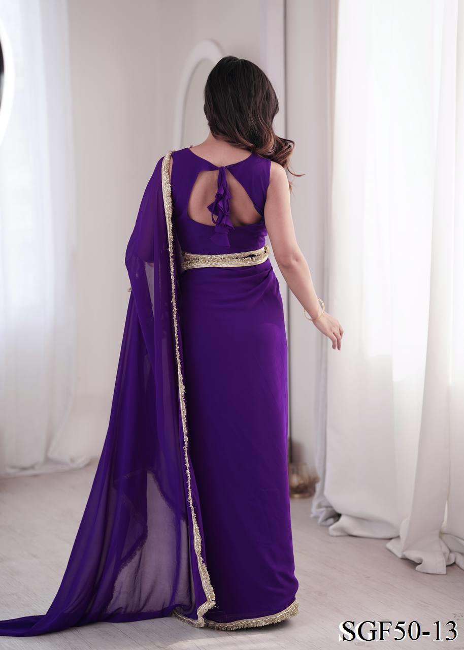 Beautiful Georgette With Mirror Lace Pallu & Designer Ready Made Saree