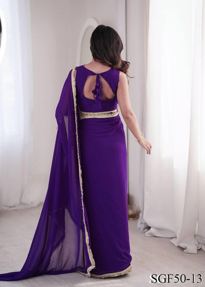 Beautiful Georgette With Mirror Lace Pallu & Designer Ready Made Saree