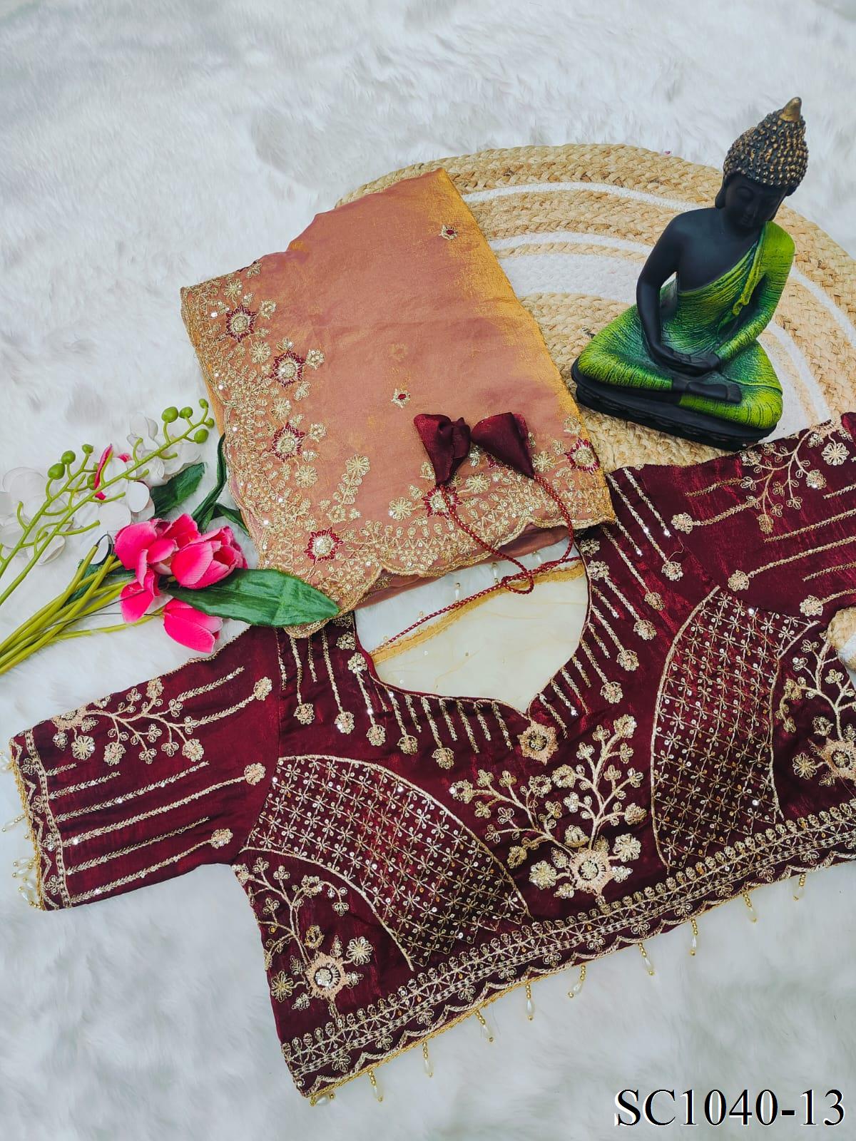 Beautiful Fendy Silk With Multi Sequence Embroidery Work Saree