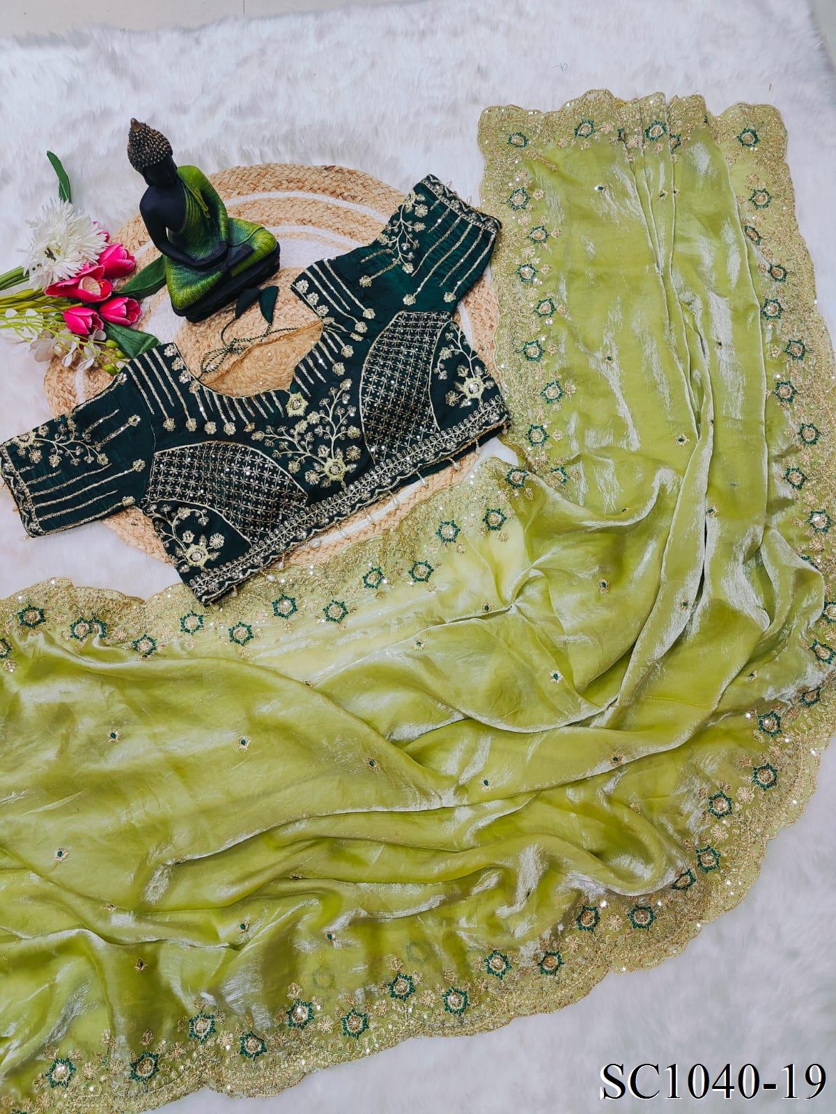 Beautiful Fendy Silk With Multi Sequence Embroidery Work Saree