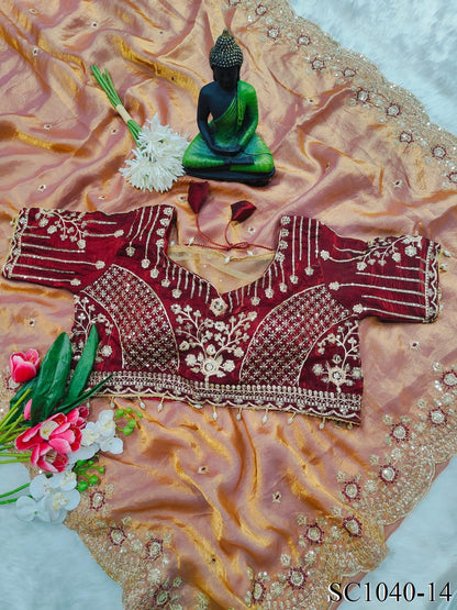 Beautiful Fendy Silk With Multi Sequence Embroidery Work Saree