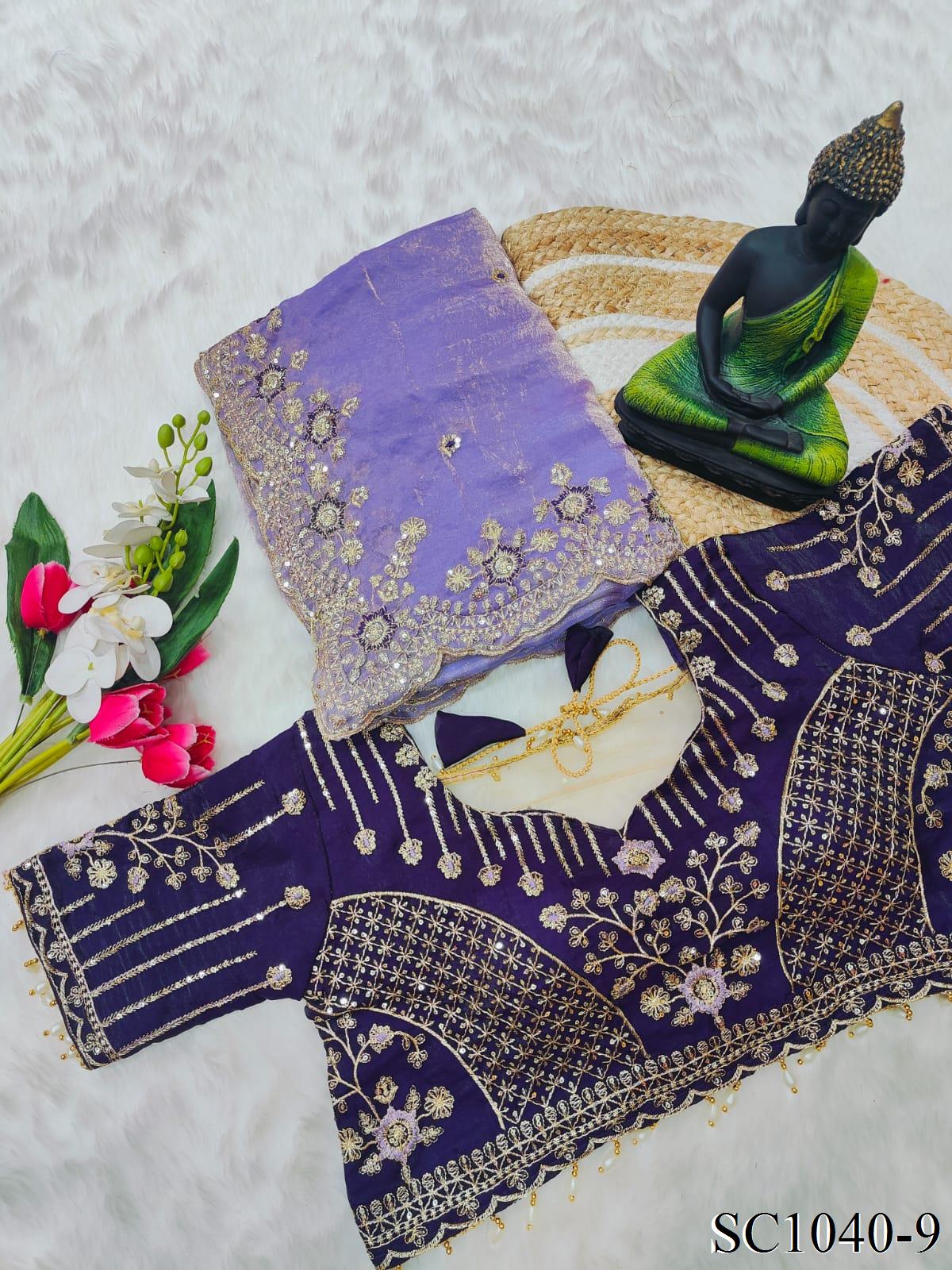 Beautiful Fendy Silk With Multi Sequence Embroidery Work Saree