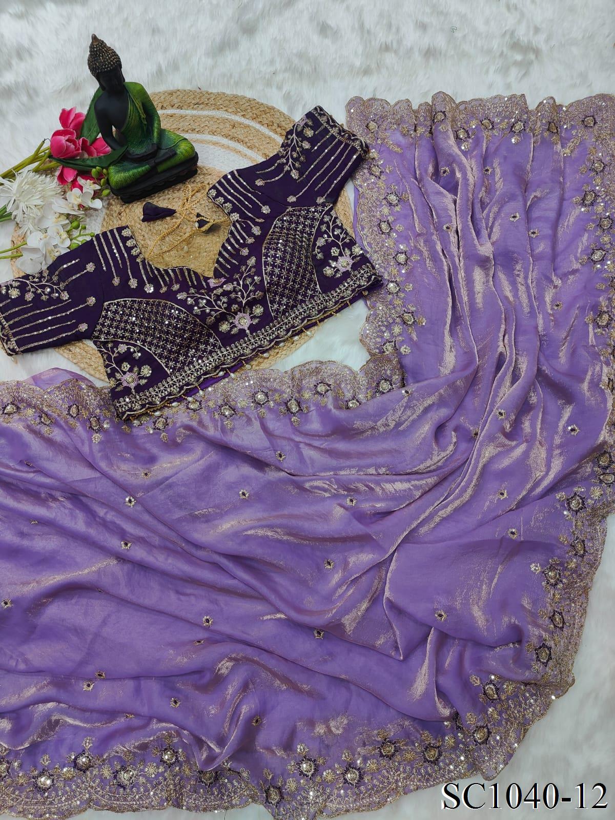 Beautiful Fendy Silk With Multi Sequence Embroidery Work Saree