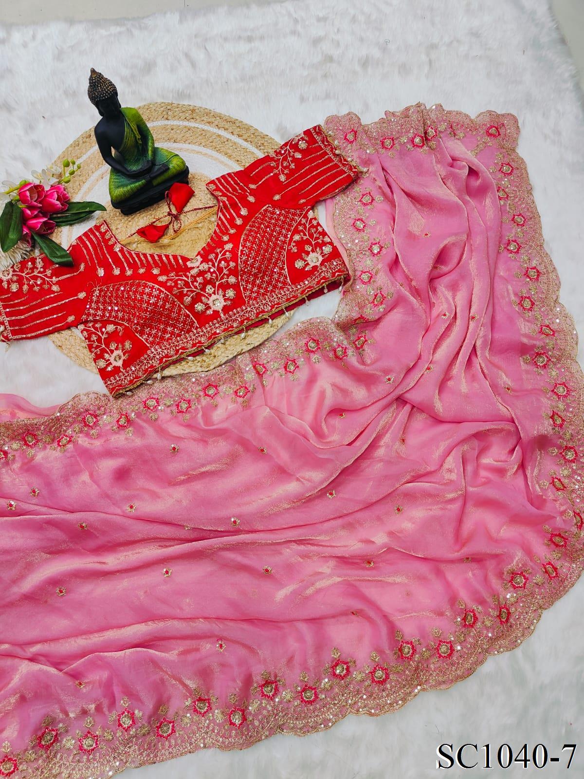 Beautiful Fendy Silk With Multi Sequence Embroidery Work Saree