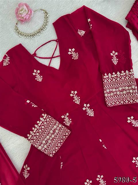 Beautiful Soft Rich Faux Georgette With Thread & Sequence Embroidery Work Anarkali Suit Set