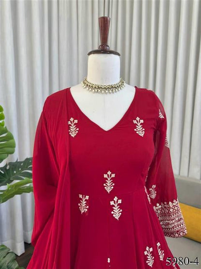 Beautiful Soft Rich Faux Georgette With Thread & Sequence Embroidery Work Anarkali Suit Set
