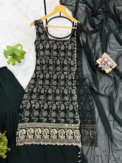Beautiful Soft Rich Faux Georgette With Embroidery Work Kurti Plazzo Set
