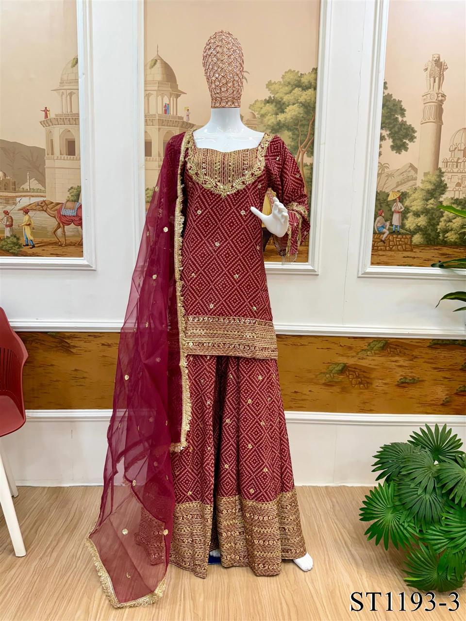 Beautiful Soft Rich Printed French Crepe Kurti Plazzo Set With Embroidery Work