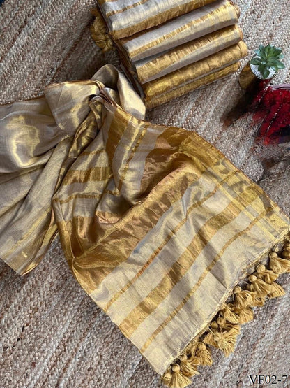 Beautifull Premium Linen With Zari Pallu Work Saree
