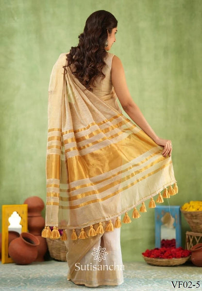 Beautifull Premium Linen With Zari Pallu Work Saree