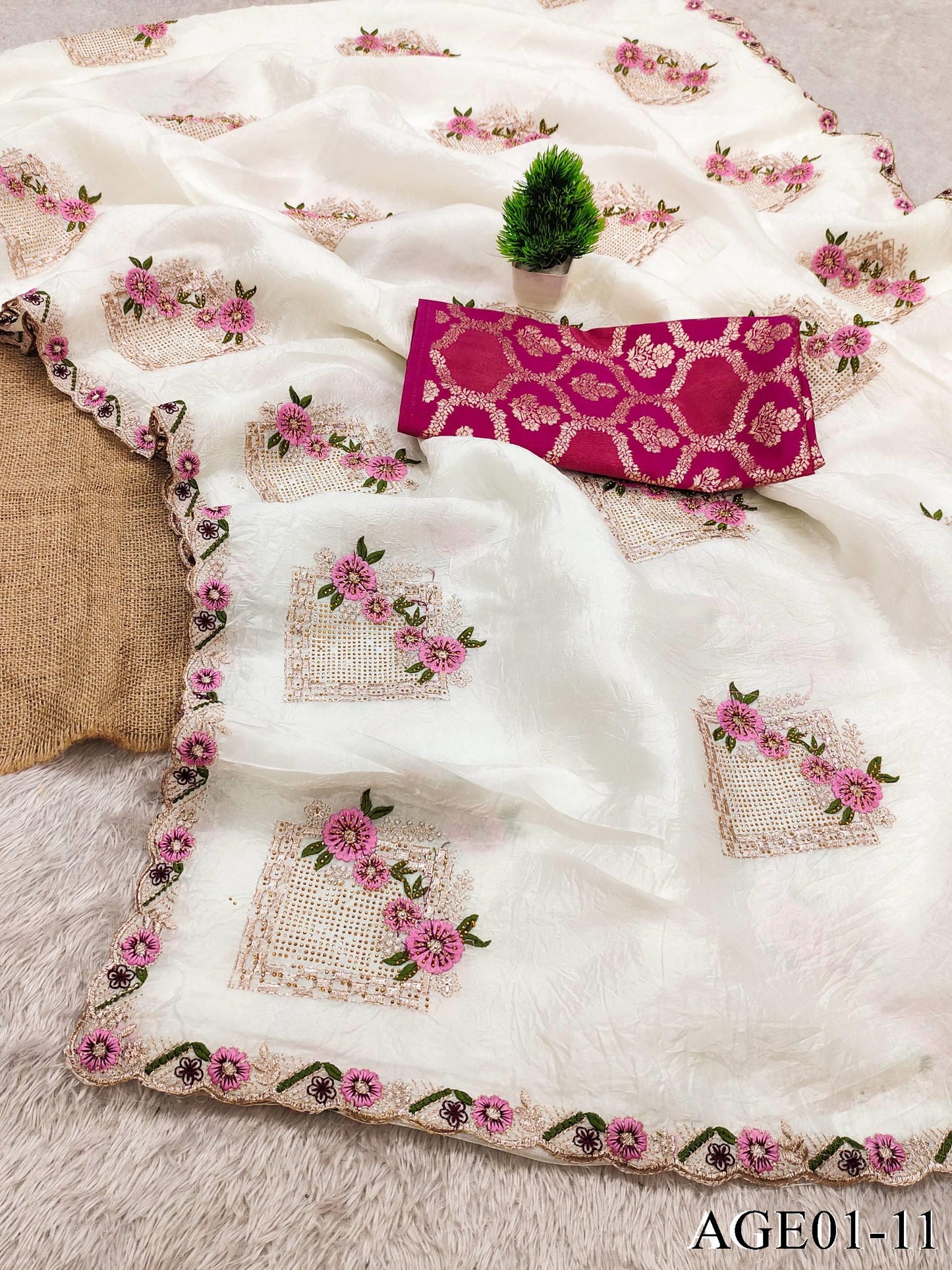 Beautifull Paper Silk With Floral Embroidery Work Saree