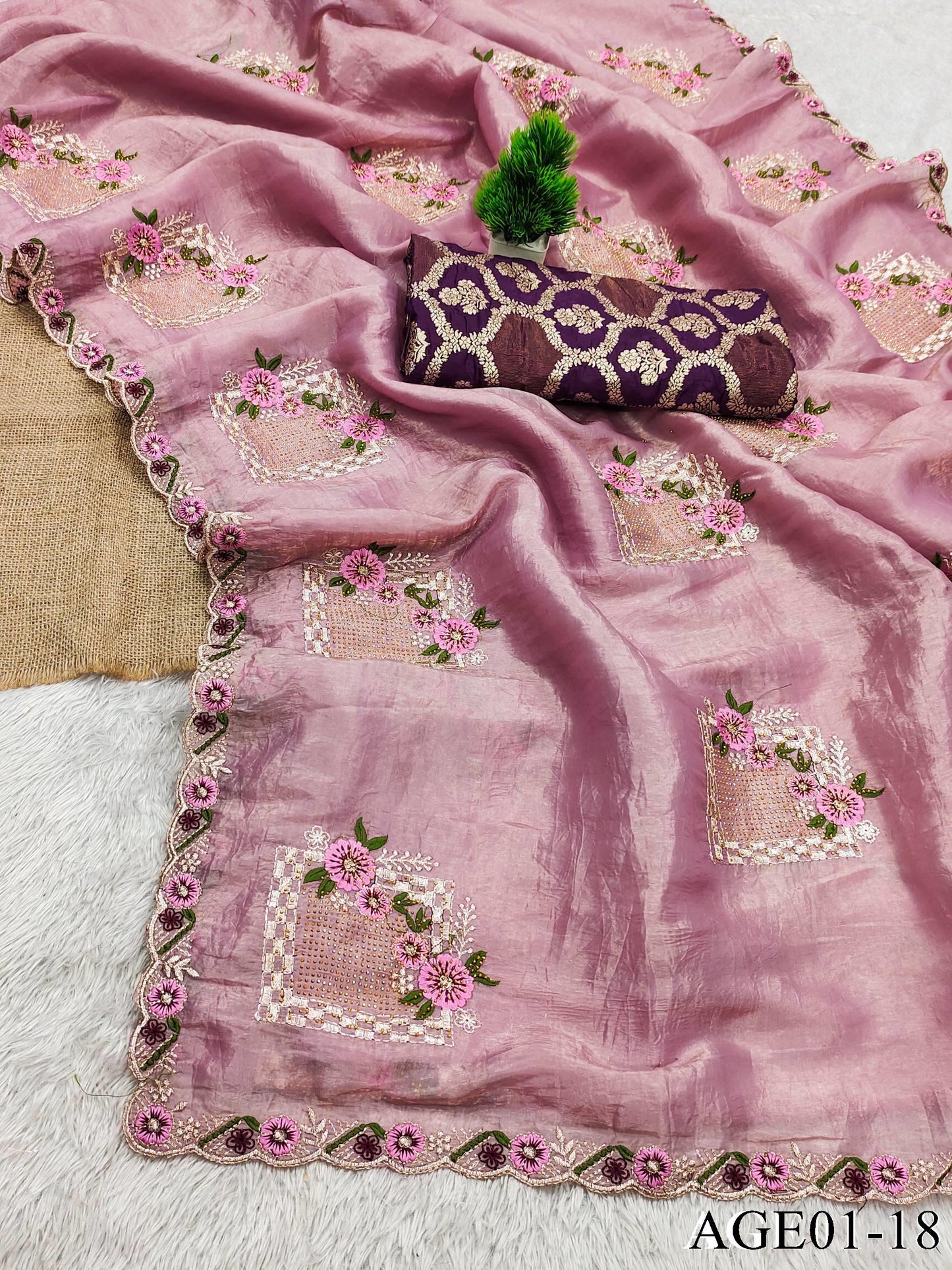 Beautifull Paper Silk With Floral Embroidery Work Saree
