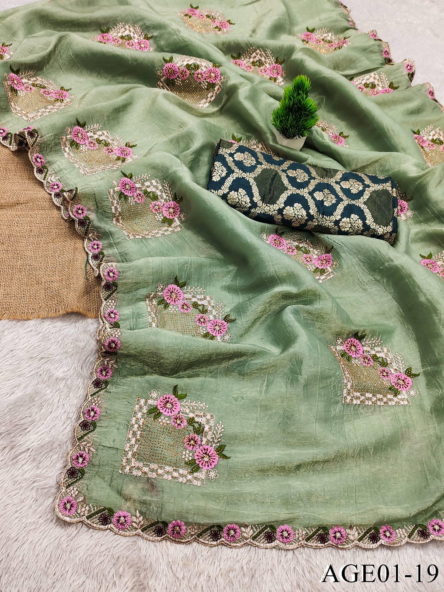 Beautifull Paper Silk With Floral Embroidery Work Saree