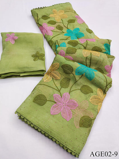 Beautifull Viscos Crunchy Silk With Embroidery Work Saree