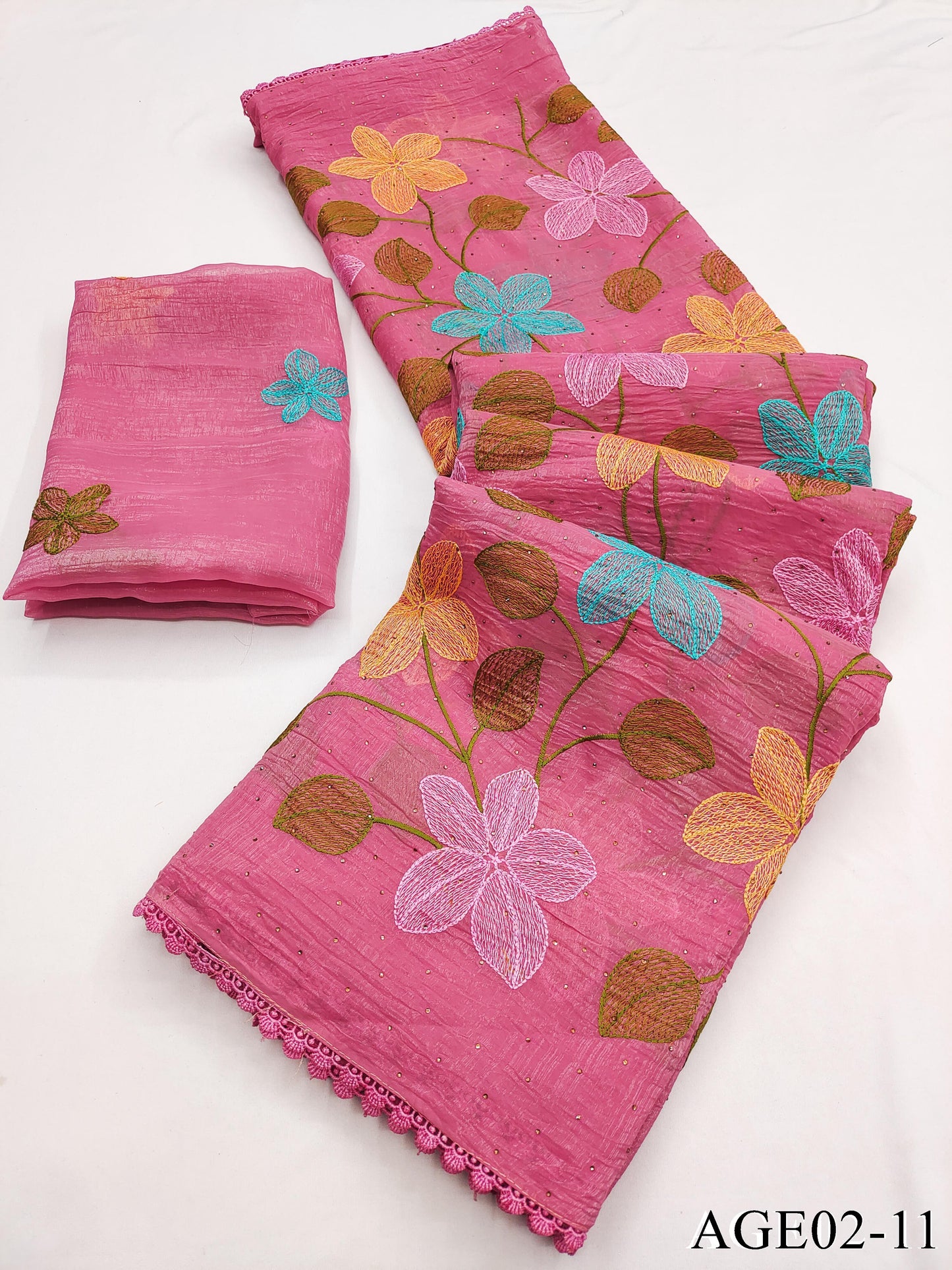 Beautifull Viscos Crunchy Silk With Embroidery Work Saree
