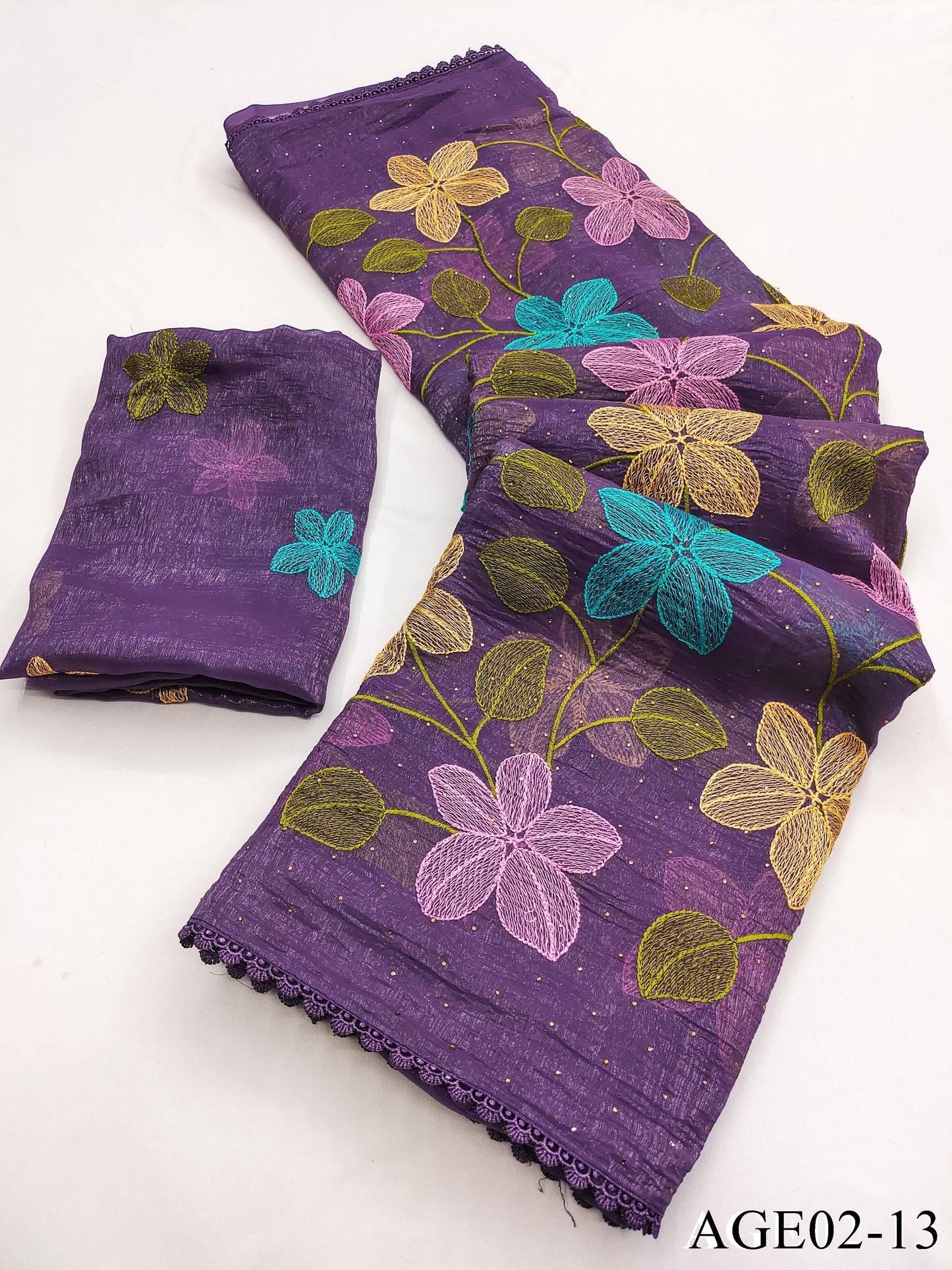 Beautifull Viscos Crunchy Silk With Embroidery Work Saree